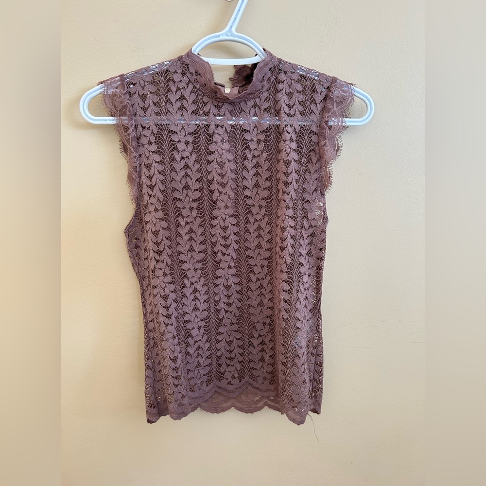 Dynamite Mauve High Neck Strech Lace Tank Top
